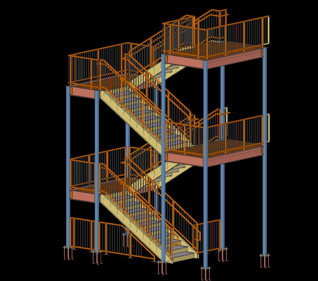 Detailed steel stair